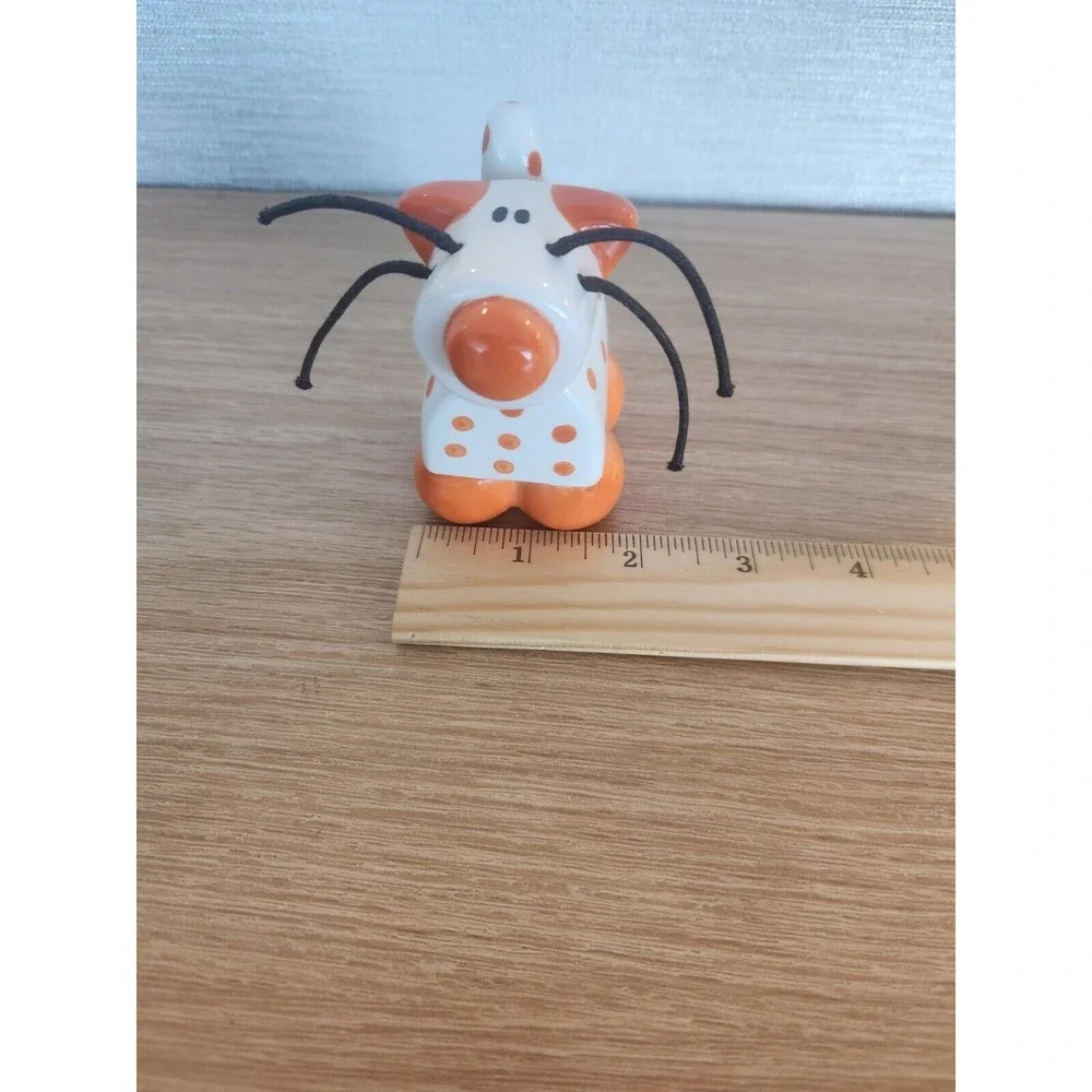Whimsical 2Kewt Ceramic‎ Orange Polka Dot Cat Figurine Rope Whiskers Decorative